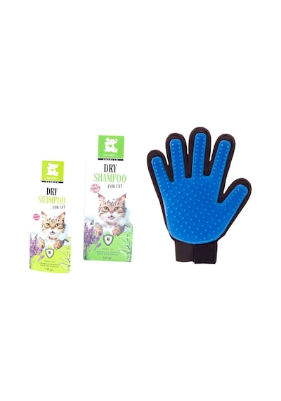 Nanbell Kediler İçin Lavanta + Biberiye Özlü Kuru Şampuan 2 x 125 G + Touch Tüy Toplama Eldiveni