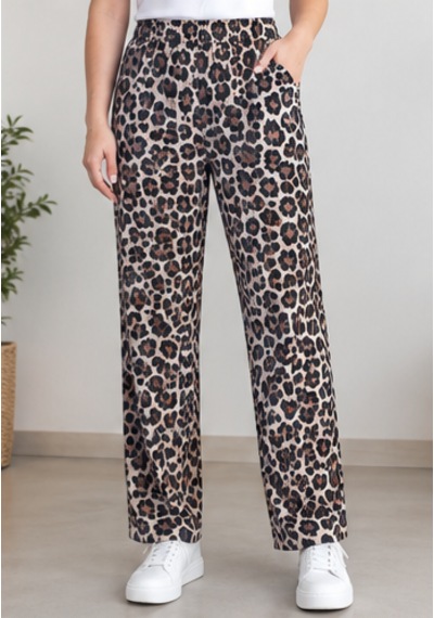 Cocosushicooo Leopar Desenli Beli Lastikli Rahat Kalıp Kadın Pantolon Büyük Beden