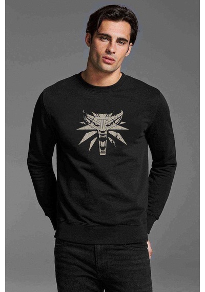 Witcher Baskılı Siyah Erkek Örme Sweatshirt (530957101)