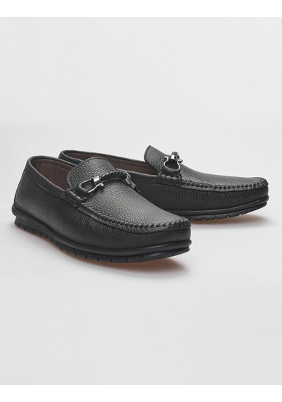 Cabani Hakiki Deri Siyah Tokalı Erkek Loafer - 43