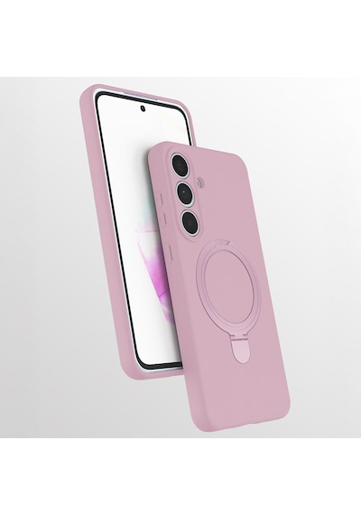 Samsung Galaxy Uyumlu S25 Fe Kılıf M-safe Şarj Özellikli Standlı Zore Samara Kapak Pembe