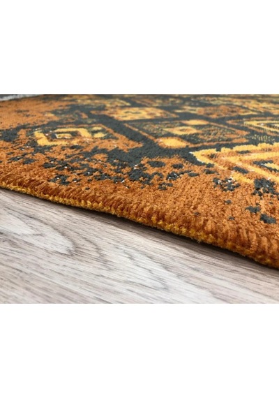 Turuncu Çift Taraflı Modern Vintage Yıkanabilir Antibakteriyel Halı - Yo015btumu