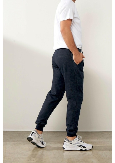MMetalic Erkek Siyah Içi Polarlı Slim Fit Paça Lastikli Jogger Eşofman Altı 001