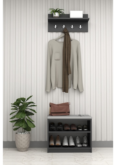Asra Trend Puflu Ayakkabılık ve Askılık A-33 %100 MDF Minderli Portmanto Seti Antrasit Asra Trend Puflu Ayakkabılık ve Askılık A-33 %100 MDF Minderli Portmanto Seti Antrasit