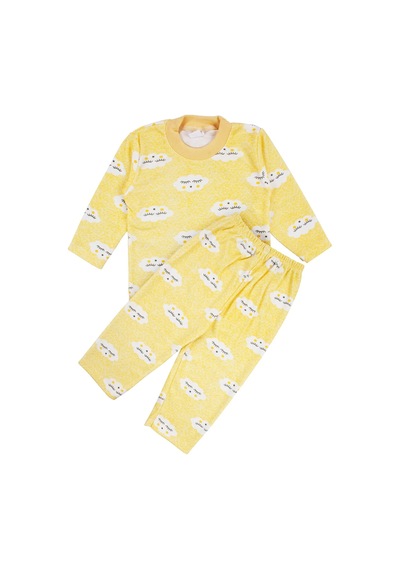 Bebegen Bulut Desenli Alt Üst Sarı 2'li Pijama Takım Çok Renkli