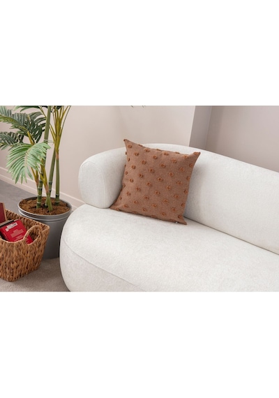 Swita Home Dekoratif Puantiye Keten Kumaşlı Kırlent Kılıfı 43x43 Kahverengi