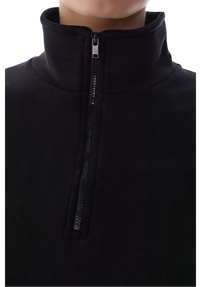 Penti Siyah Silky Touch Dik Yaka Fermuarlı Crop Sweatshirt