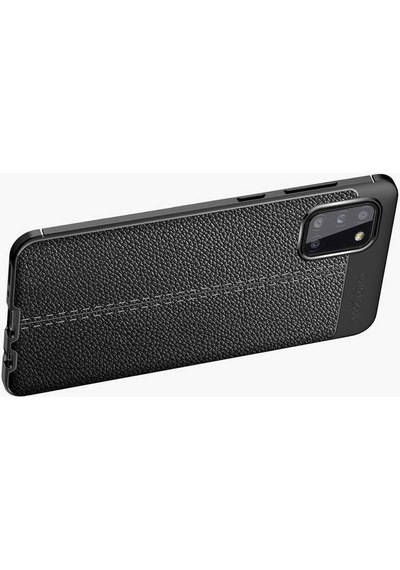 Kilifone - Galaxy A02s Uyumlu Kılıf Deri Dikiş Görünümlü Niss Karbon Silikon Kapak - Siyah - T15897
