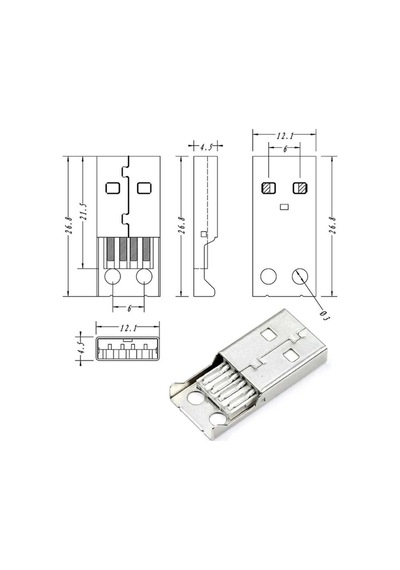 Kutulu Usb Type A Erkek Soket Usb 2.0 4 Pin Plastik Kapak Dıy Tip Elektronik Cihaz Usb