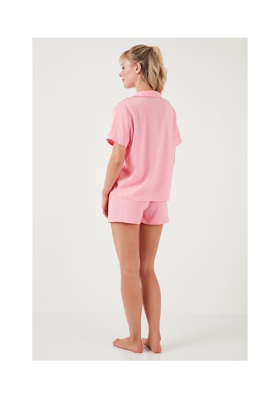 Lela Gömlek Yaka Beli Lastikli Kısa Kollu Şortlu Bayan Pijama Takımı 611Pt00123 Pembe