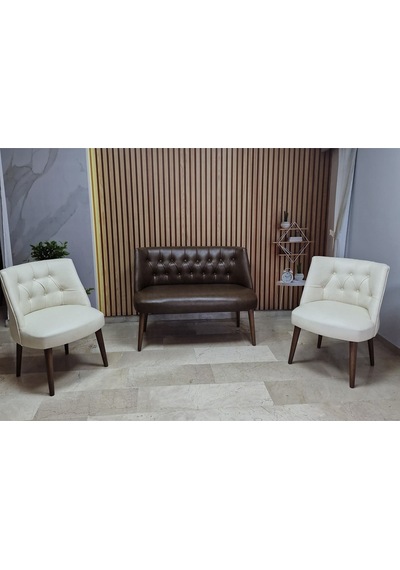 Azra Mobilya Deri Çay Seti Koltuk Takımı - Bekleme Salonu - Cafe Mobilya - Ofis Mobilya - Balkon Mobilya Acıkahve-krem