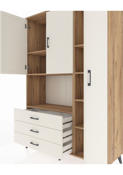 Hyperion Dolap 7 Raflı 3 Çekmeceli 3 Kapaklı 132x44x195 Çam-a... Çam