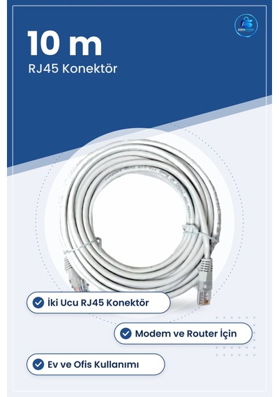 Network Kablosu 10 Metre Ethernet Ağ Rj45 Modem Router Bilgisayar