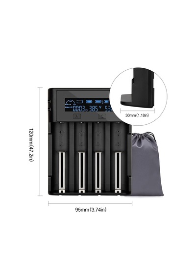 Batteries Lii-800 Akıllı Li-ion Pil Şarj Cihazı, Type-c Girişli, Lcd Ekranlı, 4 Slot Şarj, Li-ion & Ni-mh Uyumlu 18650/21700 / Aa/aaa