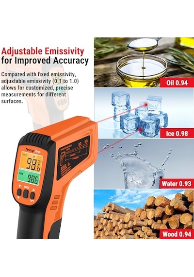 Thermopro Tp450 Endüstriyel Kızılötesi Lazer Termometre, -50 C İle 550 C Temassız Isı Ölçer Tabanca, Çift Laz