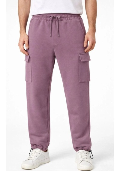 Freedom Store Erkek Baggy 3 İplik Kargo Cepli Eşofman Altı Ayarlanabilir Paça Pantolon - Gül Kurusu Gülkurusu