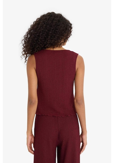 Defacto Slim Fit Dar Kesim V Yaka Önden Bağlamalı Bürümcük Kolsuz Bluz F7992ax25aubr237 Bordo