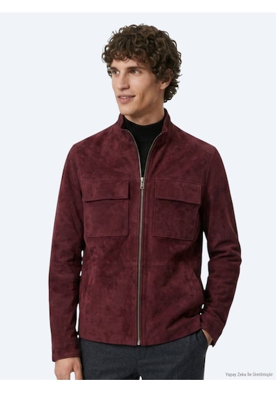Kip Bordo Regular Fit Dik Yaka Casual Süet Deri Mont