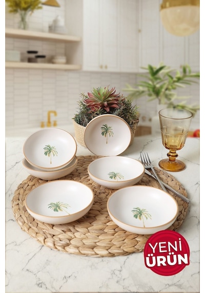 Keramika Bronze Palmiye Halka Çerezlik / Sosluk 13 Cm 6 Adet 22901 Çok Renkli