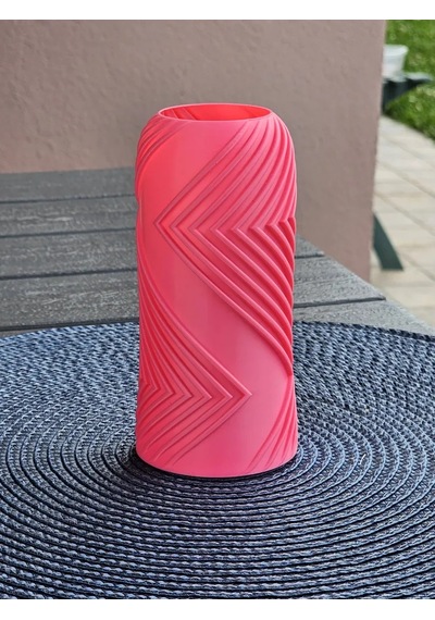 3d Baskı Vector Vazo - Geometrik Çizgili Dekoratif Vazo-pembe Çok Renkli