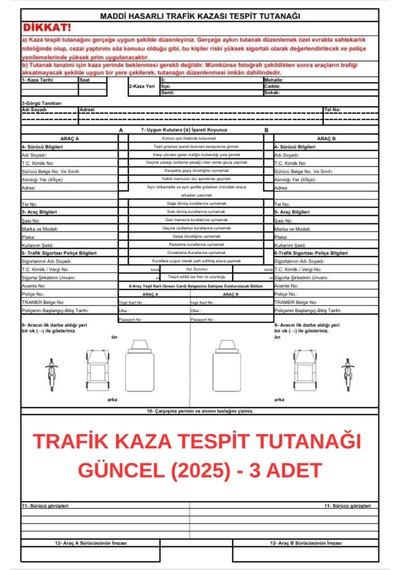 Trafik Kaza Tesit Tutanağı Güncel 2025 - 3 Adet