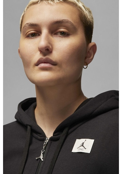 Nike Jordan Flight Full Zip Oversize Hoodie Kadın Oversize Kapüşonlu Sweatshirt Siyah Siyah