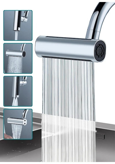 Mucit Home Tasarruflu 4 Modlu Şelale Ayarlanabilir Musluk Başlığı Mutfak Banyo Perlatör Evye Lavabo Bataryası