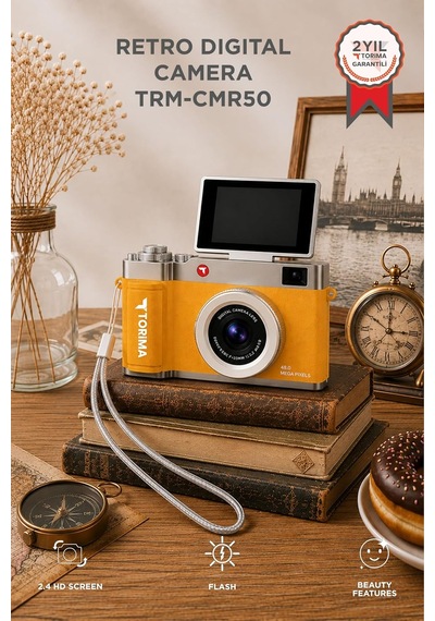Mini Dijital Retro Kamera Cmr50 Sarı 48mp Selfie Video Vlog Kamerası
