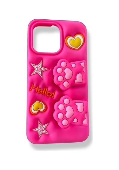 Caş Dekorasyon Pembe Renk Pati Figürlü 14 Pro Max Telefon Kılıfı Pembe