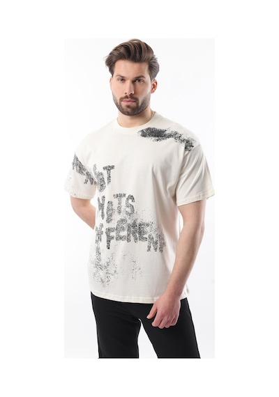 Madmext Ekru Baskılı Erkek T-shirt E7115 Ekru