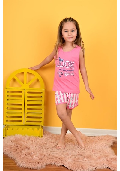 kız çocuk askılı pijama takımı look see good pembe