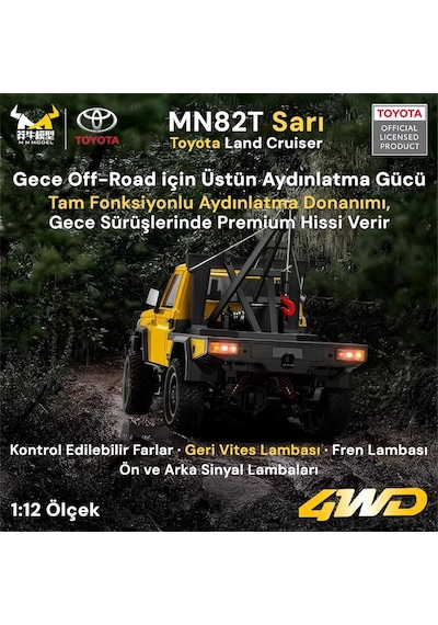 Mn Model Mn82t 1/12 Toyota Land Cruiser Lc79 4wd Rc Model Crawler Offroad Uzaktan Kumandalı Araba Truck Rtr Lisanslı Sarı+elektrikli Vinç+dahili Işık Seti Mn-82t