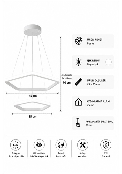 AvizeGO Titan 2'li Led Sarkıt Avize Beyaz Işık