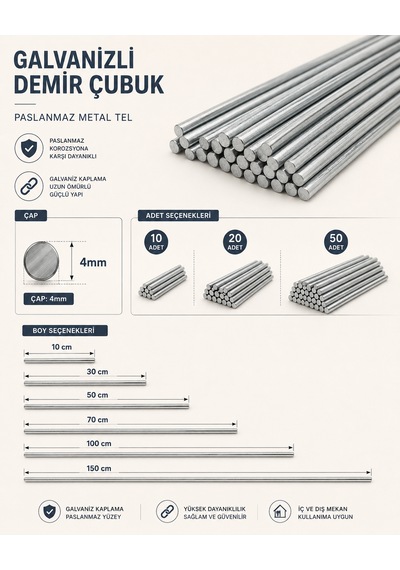 Domates Biber Salatalık İçin Vs... Fidan Ve Bitki Destek Çubuğu 100 Cm 10 Adet Paslanmaz Galvanizli Çelik Tel Metal , 4 Mm