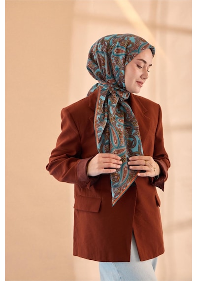 Silk Home Yaz Esintisi Eşarp 150002-18 Turkuaz, Parlak Turuncu, Tarçın, Yeşil, Pudra