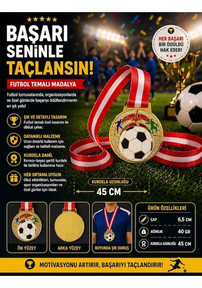 Avessa Mad-fut-2 Futbol Figürlü Madalya 6.5 Cm Çok Renkli