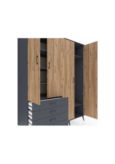 Kronos Gardrop 6 Raflı 4 Çekmeceli Tek Askılı 176x59x221 Antrasit-çam/antrasit Çam/antrasit Kronos Gardrop 6 Raflı 4 Çekmeceli Tek Askılı 176x59x221 Antrasit-çam/antrasit Çam/antrasit