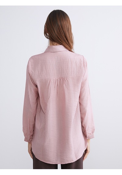 Lcwaıkıkı Classic Pembe Gömlek Yaka Çizgili Oversize Kadın Tunik