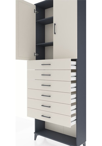 Arges Dolap 3 Raflı 6 Çekmeceli 2 Kapaklı 88x30x243 Antrasit-... Antrasit