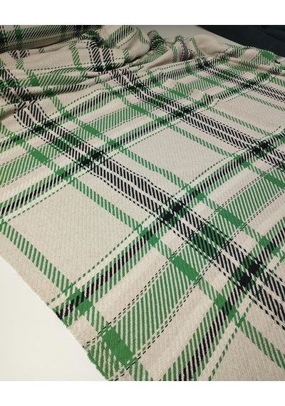 Bej Üzeri Yeşil Siyah Ekoseli Kaşe En: 150 Cm-10462 Çok Renkli