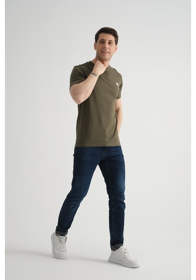 Shooter Sportwear Shooter Erkek Pamuklu Esnek T-shirt Standart Kalıp Minimal Logolu Haki