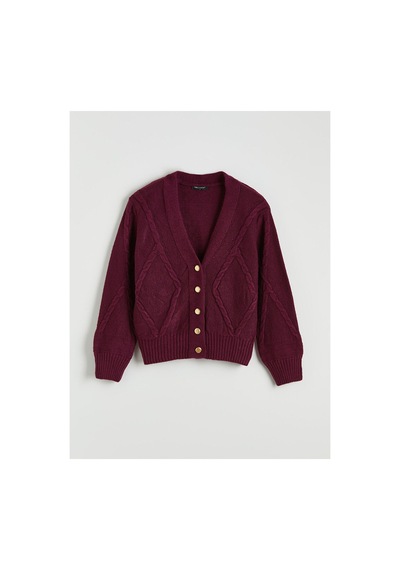 LC Waikiki Alıta Cıty Farkıyla Lcw Modest Bordo Triko Desenli Kadın Hırka Bordo - 931517570 Bordo