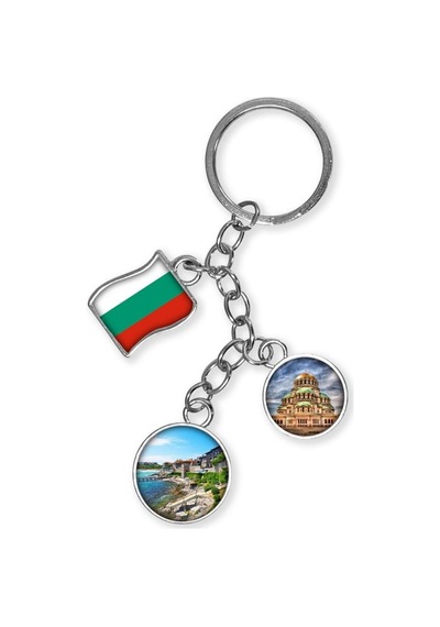 Bulgaristan Üçlü Epoksi Metal Çift Taraflı Damla Anahtarlık Bulgaria Gümüş