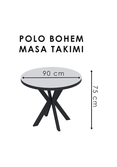 Bohem Polo Yuvarlak Masalı 4 Kişilik Ahşap Görünümlü Ahşap Görünümlü Krem