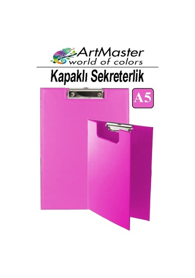 A5 Pembe Kapaklı Sekreterlik 1 Adet Renkli Klipsli Metal Mekanizmalı 80 Yaprak Kapasiteli Ofis Büro