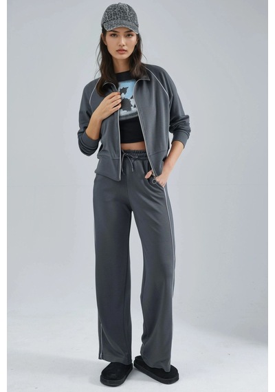 Hiccup Modal Dokulu Fermuarlı Sweatshirt & Pantolon İkili Takım Berşan Collection Gri