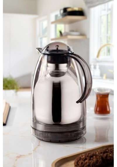 1.5 Lt Isı Yalıtımlı Çay Ve Soğuk Su Termosu Füme 12 Saat Sıcak Tutar& İçi Camdır Beyaz - Şeffaf
