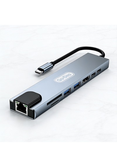 Go Des Gd-9218 Type-c Bağlantılı 8in1 Usb3.0/pd/hdmi 4k Ultra Hd/rj45/sd/tf Bağlantılı Hub Adaptör