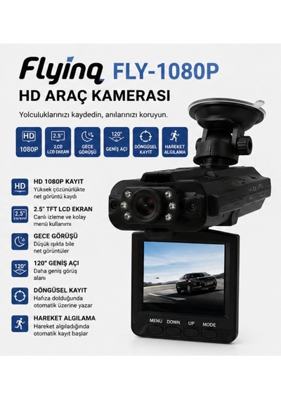 Flyinq Fly-1080p Araç İçi Kamera Hd Dvr Gece Görüşlü 2.5 Lcd Ekranlı Araç Kamerası