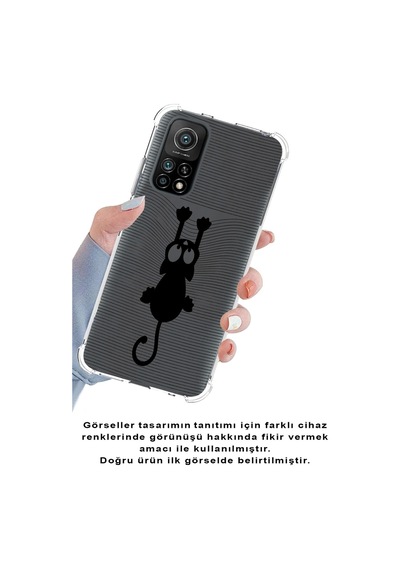Xiaomi Poco X3 Pro Köşe Korumalı Antişok Kapak Çizgi Kedi Tasarımlı Şeffaf Silikon Kılıf